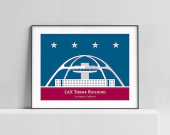 Los Angeles LAX airport modern art poster print for the interior. Los Angeles poster, architecture print, mid century art, Theme Building