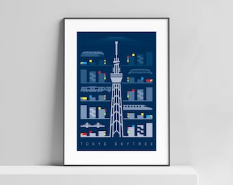 Tokyo Skytree poster art print for the home, office, kids room; Japan poster, Japanese art, Architecture poster, Tokyo print, Tokyo poster