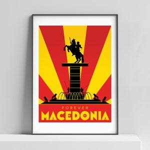 Macedonia poster print design for the home & office, travel poster, retro poster, macedonian art, modern travel print, alexander the great