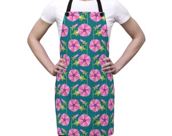 Modern petunia floral apron keeps you clean and stylish; garden apron, pink floral apron, kitchen gift, gift for Mom, apron for women