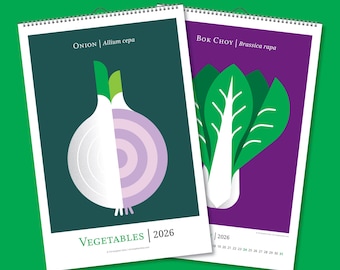 2026 Modern Vegetable Calendar to brighten your months, kitchen wall calendar, contemporary food prints, vegetable wall art, gardener gift