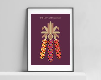 Indian corn modern art print poster design for the home foyer, kitchen. Autumn print, autumn corn decor, fall corn decor, thanksgiving art