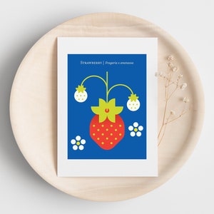 Strawberry fruit poster print geometric design for the kitchen, nursery. Strawberries print, retro art, Japandi fruit art, botanical print image 6