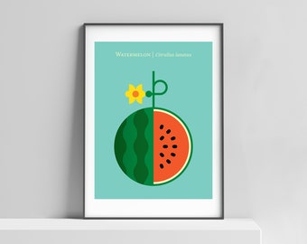 Modern watermelon art print for the home,office, kids room. Botanical print, watermelon poster, modern kitchen art, modern fruit wall decor