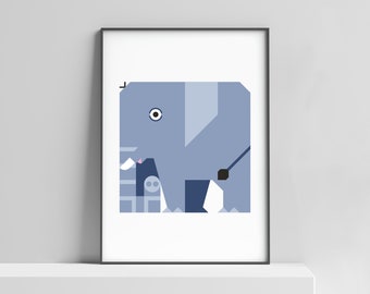 Modern Baby Elephant print poster for the nursery, kids bedroom, cute zoo animal art set, circus animal print, African safari wall decor
