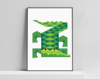 Modern Crocodile art print for the home, kids room, reptile poster, kids animal art, safari nursery print, minimalist alligator wall decor