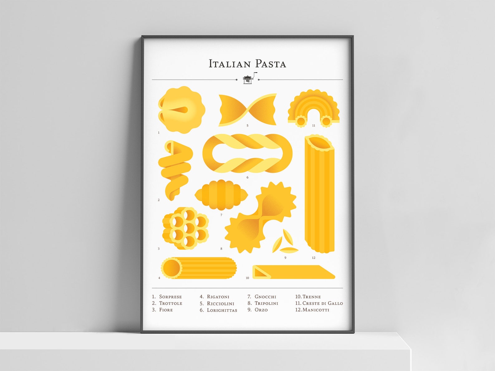 Modern Pasta Shapes Poster Print Chart for the Kitchen, Cafe or