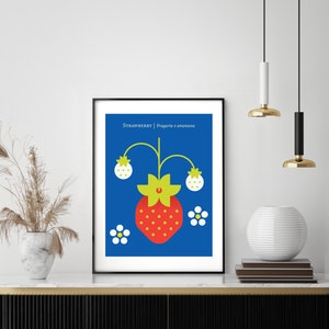 Strawberry fruit poster print geometric design for the kitchen, nursery. Strawberries print, retro art, Japandi fruit art, botanical print image 7