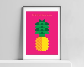 Pineapple print tropical decor for the home, kitchen, kids room. Hot pink art, hawaii art, island decor, modern fruit print, pineapple art