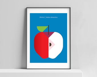 Modern apple print for the kitchen, office, kids room. Minimalist apple art, mid century fruit, contemporary apple, nordic apple wall decor