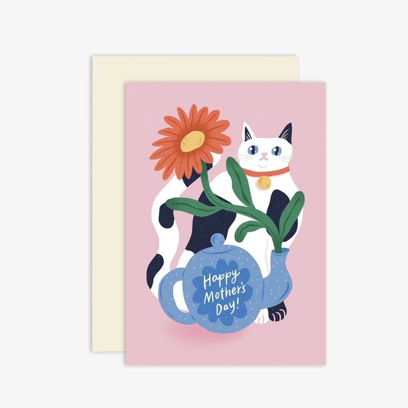 Cat, Teapot Flower Mother's Day Card image 1