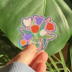 Tulips in Vase Holographic Sticker image 1