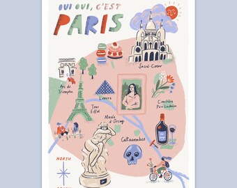 Pink Paris Illustrated Map (Fine Art Print)