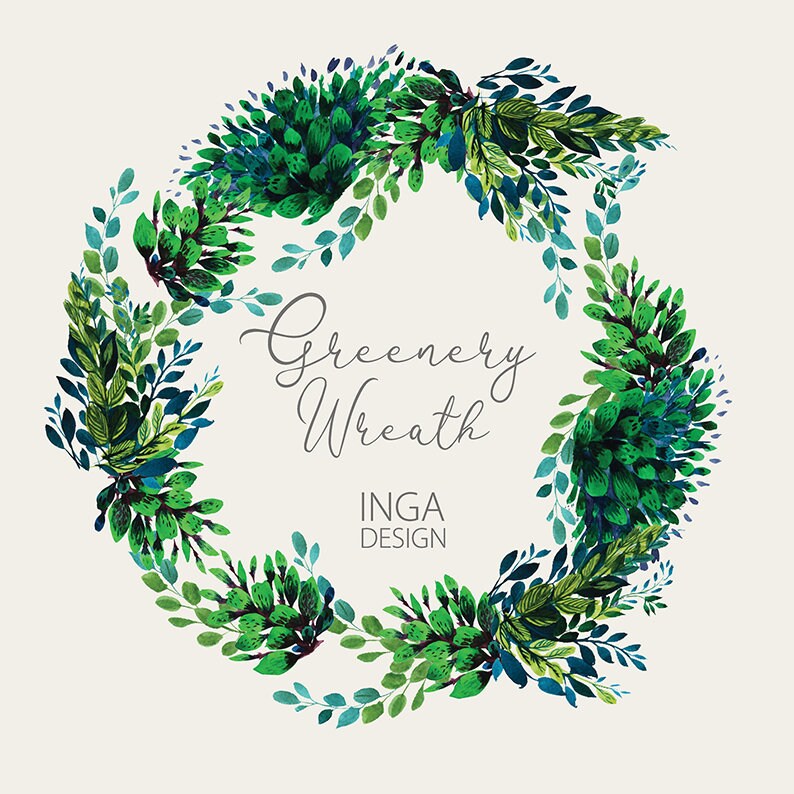 Wedding Greenery Wreath Clip Art Vintage Style Stationery Etsy