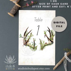 Woodland Table Numbers 1-20, Deer Printable Table Numbers, boho table numbers, Rustic wedding table numbers, woodland table Sign, image 1
