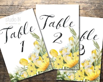 Yellow Wedding Table Numbers 1-20, Printable Table Numbers, rustic table number, boho table numbers, Wedding Printable, Wedding Signage,