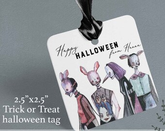 Halloween party tag, Goth Halloween, Treat Gift Tag, Editable costume Party tag, gothic trick or treat tag,