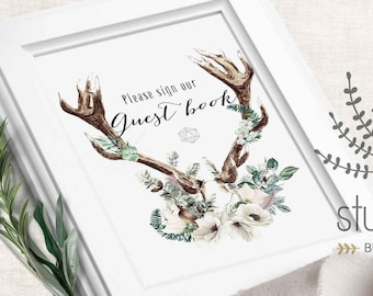 boho guestbook wedding sign, woodland guest book sign, sign our guest book, bohemian wedding printable, woodland guest book sign,