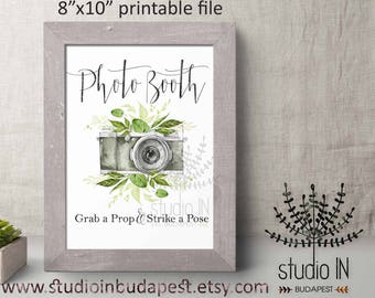 Photo Booth wedding sign, greenery wedding sign, green rustic photo booth sign, foliage wedding digital PRINTABLE,