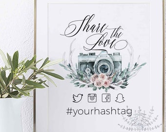 Instagram sign template, boho social media sign template, dusty pink wedding sign, boho snapchat sign, Templett wedding sign