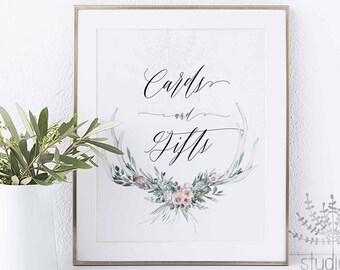 Cards and gifts wedding sign, greenery wedding sign, green rustic cards and gifts sign, foliage wedding digital PRINTABLE,