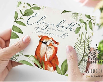 Will you be my Bridesmaid card, forest wedding, woodland will you be my card, DIY bride, Fox Bridesmaid card, DIY bridesmaid card (FOX set)