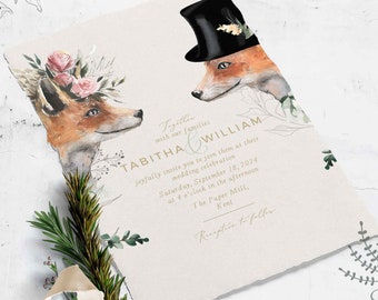 Fox paar buiten of bos bruiloft uitnodiging sjabloon