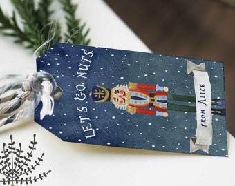 Christmas Tag Template Nutcracker Gift Tag Lets Go Nuts Xmas Tag Editable tag Personalized Christmas Favor Tag Printable