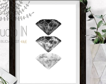 Diamond Printable, Modern Art, black and white printable, black ink diamond, Abstract Art Home Decor, minimalist printable, diamond print