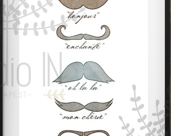 Moustache print, 8x10 moustache printable, wall decor mustache,  french mustache, moustache art, INSTANT DOWNLOAD