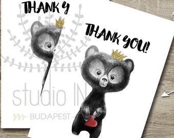 Baby Shower Thank You card printable, Bear Thank you card, Whimsical thank you card, DIY thank you card,