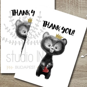 Baby Shower Thank You card printable, Bear Thank you card, Whimsical thank you card, DIY thank you card, image 1