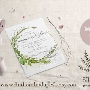 Green foliage Wedding Invitation, woodland wedding, greenery wedding, outdoor wedding invitation, online editable wedding card image 5