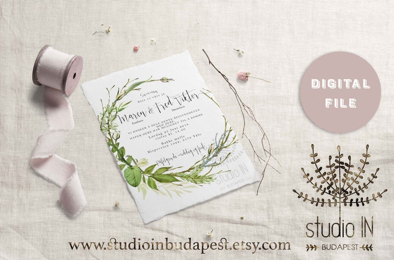 Green foliage Wedding Invitation, woodland wedding, greenery wedding, outdoor wedding invitation, online editable wedding card image 5