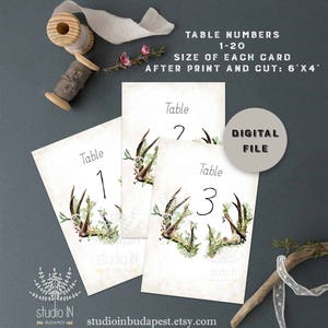 Woodland Table Numbers 1-20, Deer Printable Table Numbers, boho table numbers, Rustic wedding table numbers, woodland table Sign, image 2