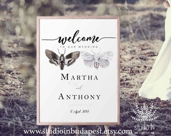 Moth Welcome Sign for boho celestial or gothic wedding reception