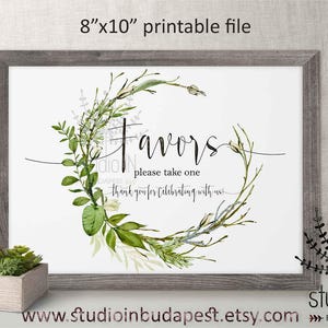 Favors wedding sign, greenery wedding sign, green rustic favors sign, foliage wedding, Greenery digital PRINTABLE, image 2