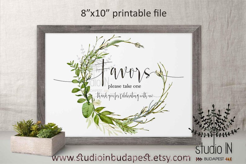 Favors wedding sign, greenery wedding sign, green rustic favors sign, foliage wedding, Greenery digital PRINTABLE, image 2