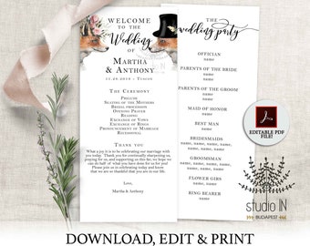 Wedding Program Template, Order Of Ceremony Template, fox woodland wedding program, outdoor ceremony Template, PDF wedding program