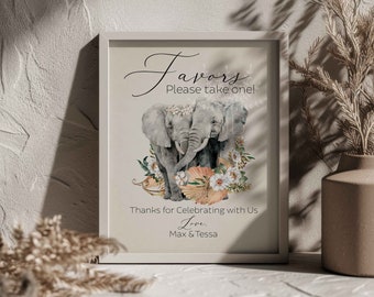 Safari Wedding favor sign, zoo wedding Favor sign template, Elephant wedding sign, Online editable template