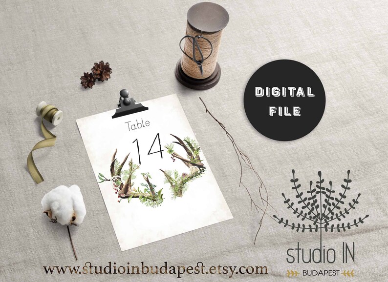 Woodland Table Numbers 1-20, Deer Printable Table Numbers, boho table numbers, Rustic wedding table numbers, woodland table Sign, image 3