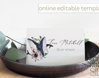 Sea animals Place card template, Online editable table card, match to our ocean animals table card set