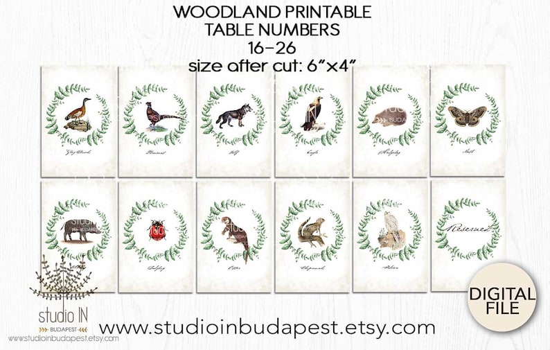 TABLE SIGN, woodland Table sign, woodland table number 16-32, forest table numbers, fox table sign, woodland wedding theme, ForestSet image 3