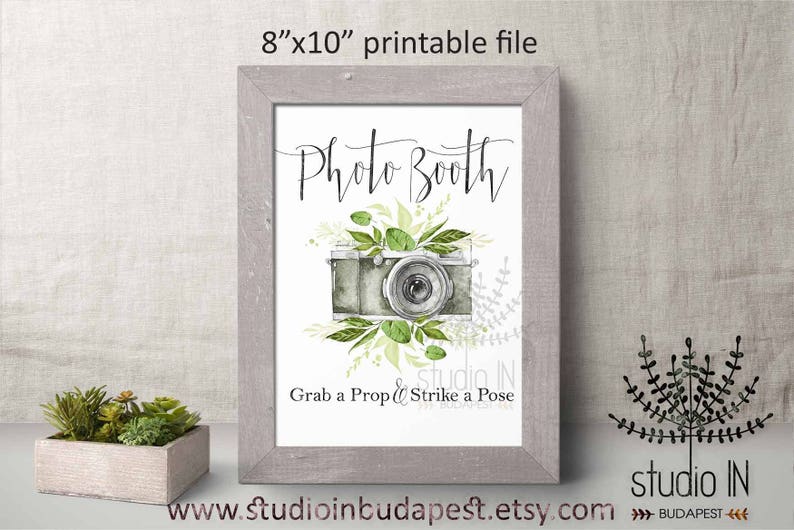 Photo Booth wedding sign, greenery wedding sign, green rustic photo booth sign, foliage wedding digital PRINTABLE, image 1