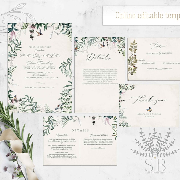 Bird wedding invitation template match to our Birds set