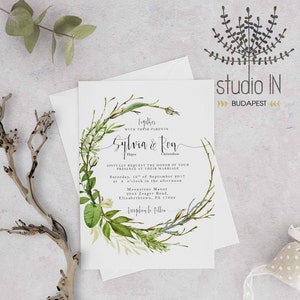 Green foliage Wedding Invitation, woodland wedding, greenery wedding, outdoor wedding invitation, online editable wedding card image 8