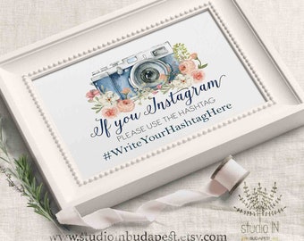 Instagram sign template, hashtag sign template, rustic instagram sign, floral wedding hashtag sign, pdf template