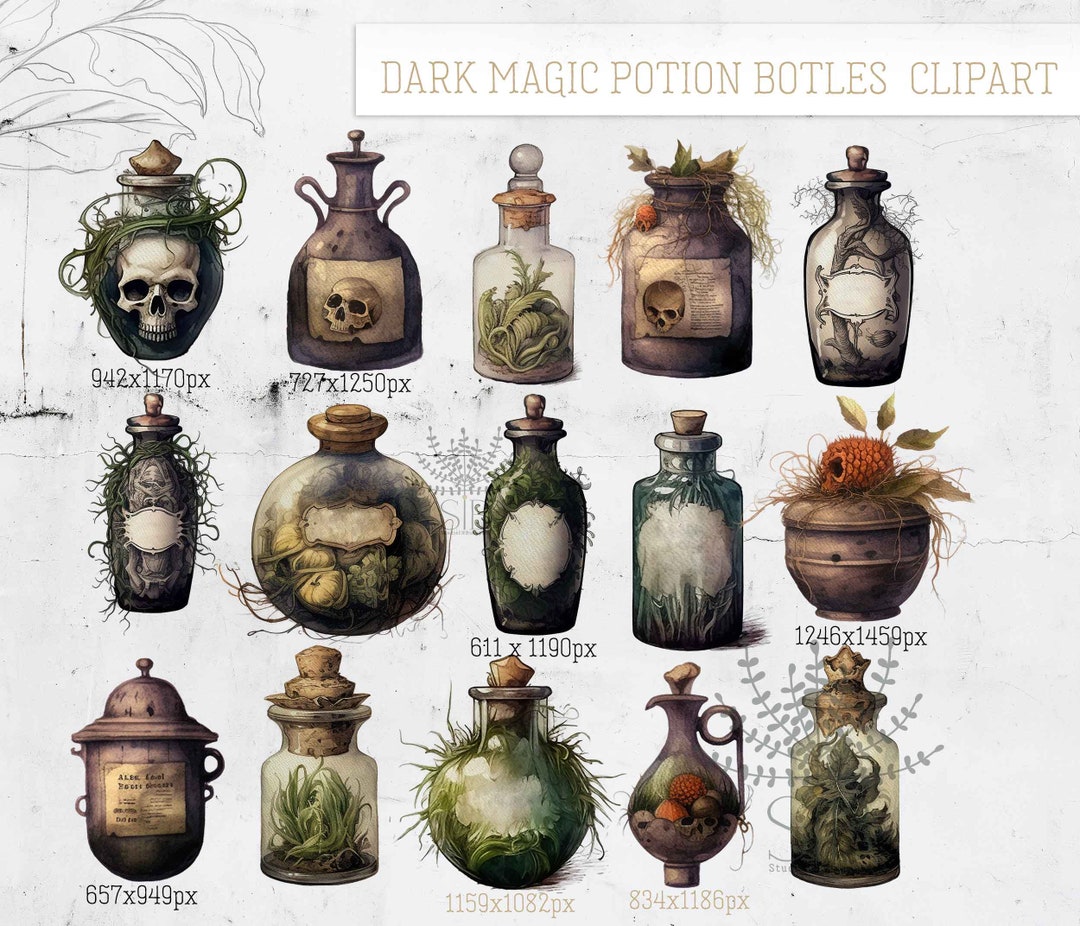 Potion Bottle, Witchcraft Dark Magic Potion Clipart for Halloween ...