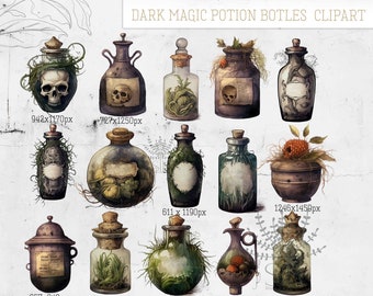 Potion bottle, witchcraft dark magic potion clipart for halloween projects