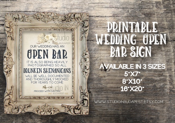 Open Bar Sign Rustic Wedding Sign Wedding Reception Etsy